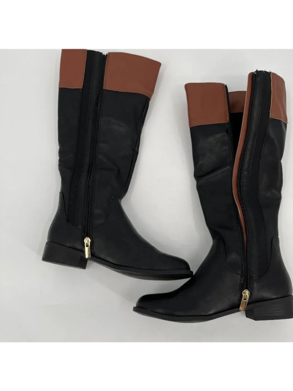 Jones New York Leodenn Knee High Boots Black Cognac Size 6M Synthetic Zip Buckle